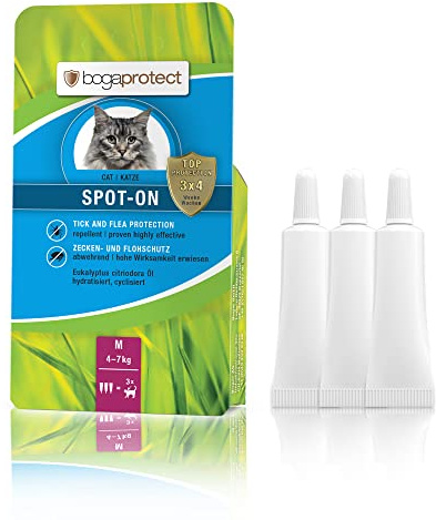 bogaprotect SPOT ON für Katzen - Zecken und Flohmittel Katzen - 4-7 kg - Mittel gegen Katzenflöhe & Zecken - Katzen Flohmittel - UBO0356 - Vorrat für 12 Wochen