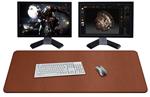 ZORESYN PU Leder Schreibtischunterlage XXL Tischmatte 110x50cm Braun | Rutschfest, Büro-Matte mit Rollband, Premium Tischschoner für Gaming & Homeoffice, Wasserdicht, Anti-Kratz