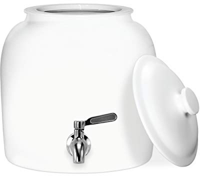 Geo Sports Porcelain Ceramic Crock Water Dispenser, Stainless Steel Faucet, Valve and Lid Included. Fits 3 to 5 Gallon Jugs. (Solid White)