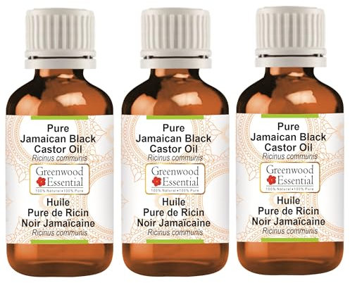 Greenwood Essential Naturreine Jamaikanisches schwarzes Rizinusöl (Ricinus communis) Natürliche therapeutische Qualität 100ml X 3 (10 oz)