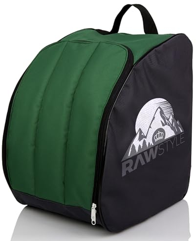 Rawstyle Skischuhtasche Skistiefeltasche Rucksack Helm für Hart-Soft-Boots Inliner Bootbag Tasche Modell 2 (schwarz-dunkelgrün)