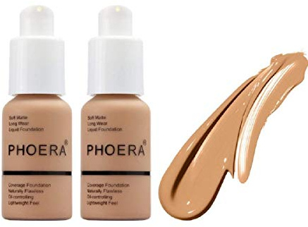 ABRUS® Phoera Lot de 2 fonds de teint à couverture complète, fond de teint anti-cernes à couverture complète, crème lisse, longue durée, 30 ml Phoera 24HR Matte Oil Control Correcteur (105 sable)