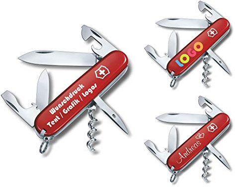 Taschenmesser SPARTAN mit Wunschdruck auf der Schale I Geschenk für Männer Frauen I zum Geburtstag I Schweizer Taschenmesser personalisiert mit 12 Funktionen 1.3603 (rot)