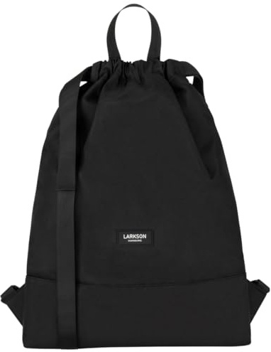 LARKSON Turnbeutel Damen & Herren Schwarz - No 7 - Rucksack Damen für Sport und Festival - Beutel Rucksack Klein mit Innentasche - Außentasche für Schnellzugriff