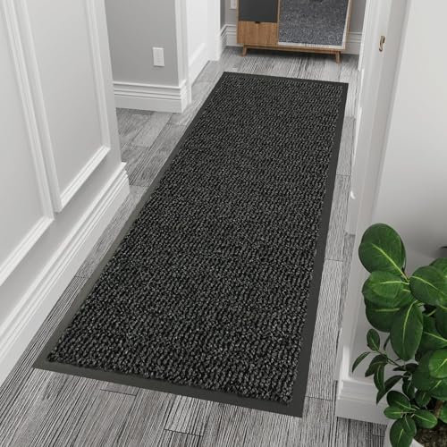GULLAMBO Hallway Runner Grey Rug - Non Slip Kitchen Rugs for Kitchen, Stair & Doorway - Washable Rubber Backed Carpet Runner and Runner Rugs - Durable Indoor Floor mats for Home,