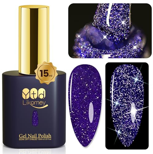 YTD Likomey Smalto Semipermanente per Unghie in gel,15ml Viola Lavanda Glitterato Riflettente Glitter Colori Smalti Semipermanenti per Unghie,Ultra Brillante del UV Gel,SZ015
