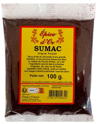 Sumac en Poudre 100g - Epice d'Or, Acidulée et Équilibrée, 100% Naturelle, Végétale et Sans Conservateurs