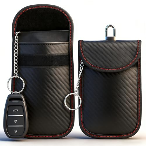 Diyife Faraday Pouch for Car Keys, [2 Pack] Car Key RFID Signal Blocking Pouch with Hook Securing Keyring, Waterproof Faraday Key fob Protector, Anti-Theft Signal Blocker, Remote Entry Smart Fob Case