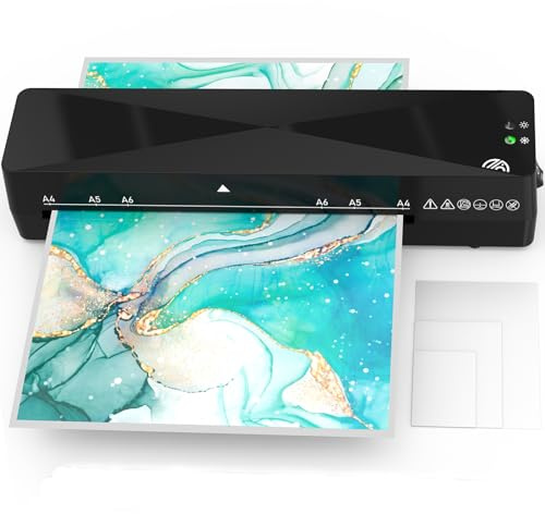 A4 Laminator Machine, Thermal Laminator with 9 Laminating Pouches for Hot and Cold Settings, ABS Jam Release and No Bubbles for A4 A5 A6 A7, School Office Home Use