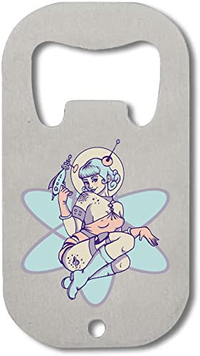 Generic Space Babe Inked Laser Pistol Pin-Up Girl Abrebotellas de acero inoxidable plata talla única