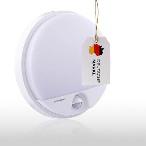 Maxkomfort ALMAZ LED Außenwandleuchte Weiß 15W Rund IP54 mit Bewegungsmelder – 2000lm, 4000K Neutralweiß – Moderne Außenlampe für Hauswand & Eingangsbereich