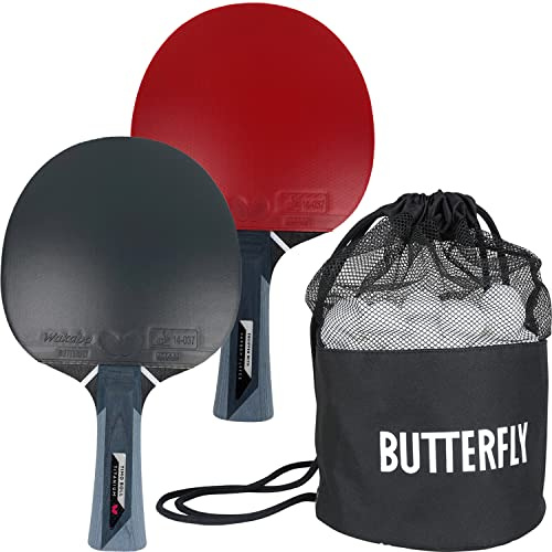 Butterfly Timo Boll Titanium 2 x Tischtennisschläger + Sport Bag + 2 x 3*** ITTF R40+ Tischtennisbälle | Tischtennisschlägerset | Tischtennis Profi Set