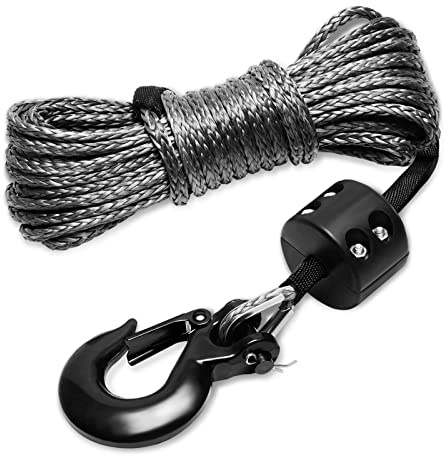 SPARKWHIZ Synthetic Winch Rope Kit 1/4 x 50ft 9500lbs Winch Rope Line Cable with Protective Sleeve, Rubber Stopper and Heavy Duty Winch Hook for Towing ATV UTV SUV