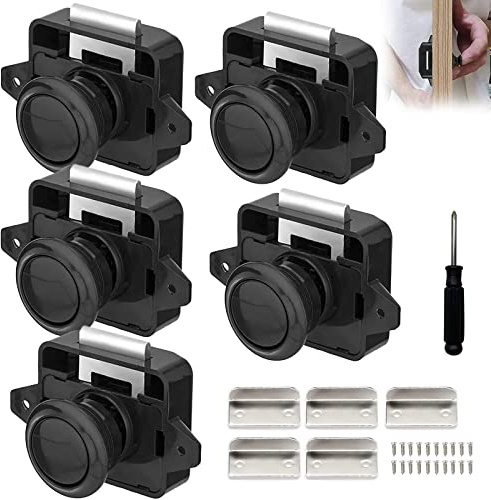 5 Piezas Cerraduras de Autocaravana, Botón de Metal Cerradura de Puerta Cerradura de Muebles Cerradura de Armario Cerradura de Perilla Cierre de Puerta para Autocaravana Caravana Yate, Negro | Cerradura para muebles, cerradura de armario, perilla giratoria para puerta de armario, para caravana, yate