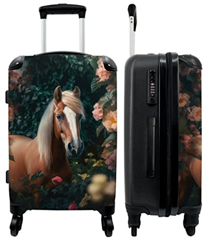 NoBoringSuitcases.com® Koffer groß Trolley Rollkoffer Reisekoffer mit 4 Rollen Fotokoffer - Pferd - Natur - Blumen - Wald - Tiere - 67x43x25cm - 90 Liter