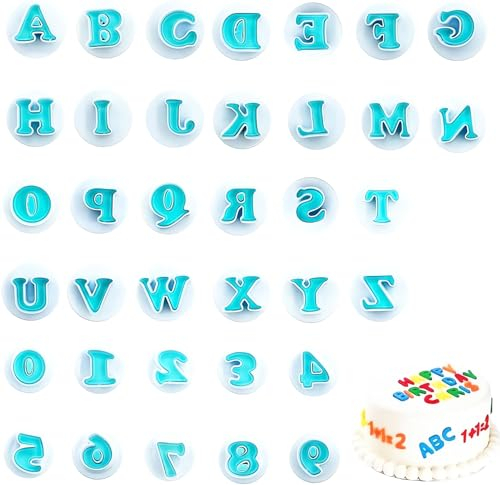 GUO-YING 36 Moldes de Letras Para Fondant, Moldes Para Fondant, A-Z Molde para Mayúsculas, 0-9 Número Molde Cortador, Moldes Letras Fondant para Decoración de Pasteles de Cumpleaños, Bodas y Fiestas