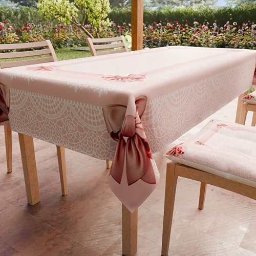 PETTI Artigiani Italiani - Tovaglia Antimacchia Rettangolare Copritavolo Cucina Disegno Fiocco Rosa X6 Posti (140x180 cm) 100% Made in Italy