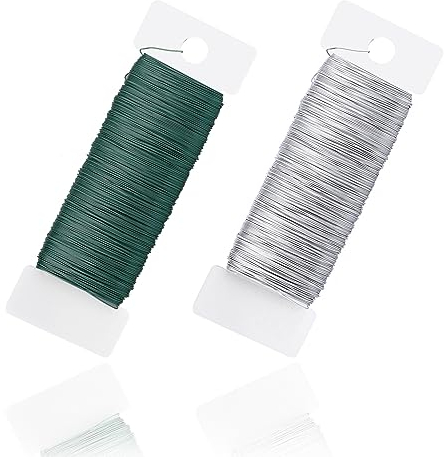 Yafe 2 Rollen Basteldraht, 0,35mm x 50m Blumendraht Schmuckdraht Pflanzendraht Metalldraht für Pflanzen Blumen DIY Bastelarbeiten (Grün & Silber)