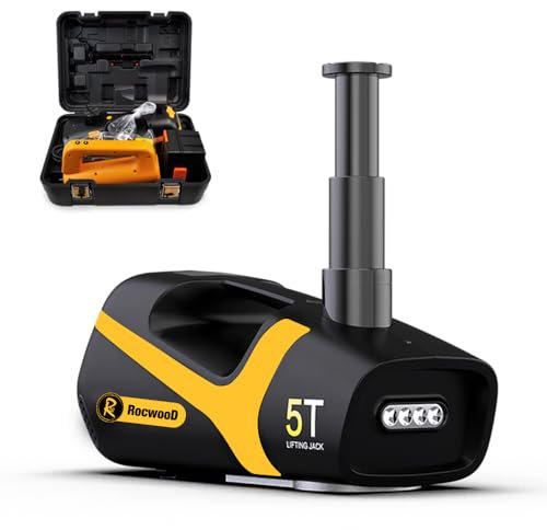 RocwooD Trolley Jack 5T Ton Tonne Hydraulic Electric Car Van Garage 12V Impact Wrench Case 155-530mm Lifting Range Emergency Tyre Repair Air Pump Tool
