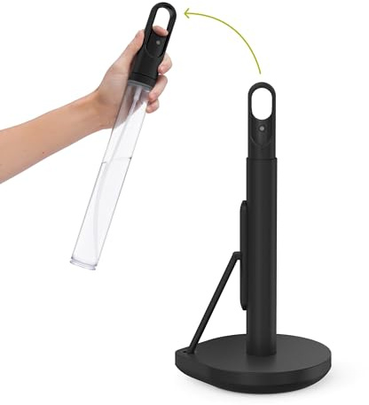 simplehuman Küchenrollenhalter mit Sprühpumpe, freistehend, leicht abreißbar, beschwerter Boden (passend für Küchenrollen mit den Maßen 23–28 cm), mattschwarzer Stahl, KT1200