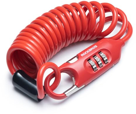 ROCKBROS 6FT Long Bike Lock Cable Combination Motorcycle Helmet Lock, Portable, Anti-Theft, for Scooter/Bicycle/Ebike