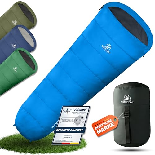 NORDBÄR® Mumienschlafsack Sommer & 3 Jahreszeiten, Ultraleicht, 750/1500 g | Ultraleicht, kleines Packmaß, Camping, Reise, Trekking, Hüttenschlafsack, 380T Nylon, wasserabweisend, 100/300 GSM, Outdoor