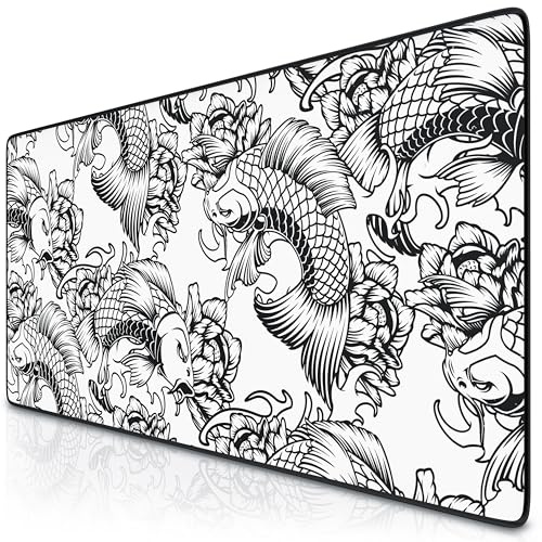 TITANWOLF - XXL Speed Gaming Mauspad Titanwolf Schwarz 900 x 400mm - XXL Mousepad - Tischunterlage Large Size - verbessert Präzision und Geschwindigkeit - Koi Tattoo 2 Design