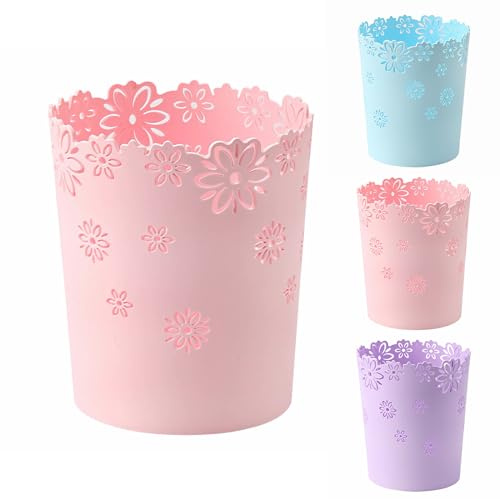 YEMIANJU Corbeille à papier simple et mignonne en plastique en forme de fleur creuse - Sans couvercle - Pour chambre à coucher - Rose - Taille L