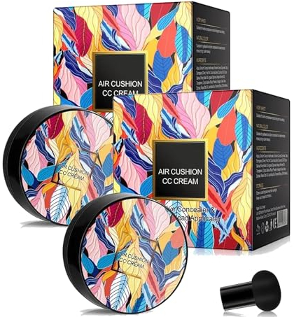 Air Cushion CC Cream, Mushroom Head Air Cushion CC Cream, BB Cream Foundation Makeup, Moisturizing Concealer, Makeup Long Lasting Matte, Easy to Apply (Ivory+Natural)