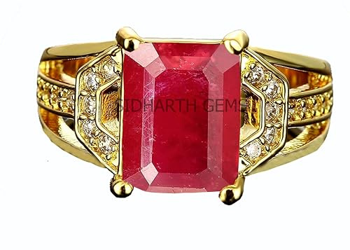 Mtrolls Verstellbarer Ring aus 925er Sterlingsilber, mit 6 Karat zertifiziertem Naturgold, Manik Panchdhatu / Rashi Ratan Rubin, für Herren und Damen (Rot), Größe S, Sterlingsilber, klein, klein,