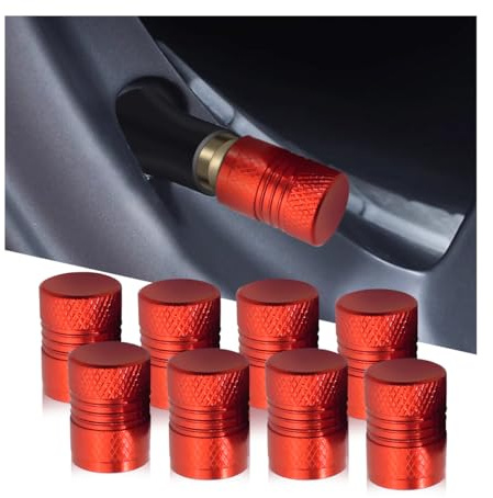 JNNJ 8 Pezzi Tappi Di Tenuta Delle Valvole Dei Pneumatici, Cappucci per Stelo Valvola in Alluminio, Tappi Valvola per Pneumatici Antipolvere, Auto Ruota Cappuccio per Bicycle(Rosso)