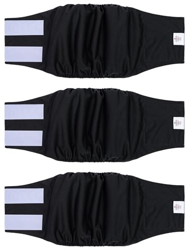 CuteBone hundblöjor män tvättbart magband för manliga hundar wraps svart 3 st en förpackning DM44M
