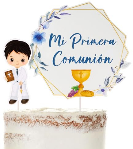 BETESSIN 2pcs Decoración de Tarta Mi Primera Comunión Adorno de Tarta Papel Cake Topper Decoración Pasteles Tartas Cupcakes Decoración Fiesta Comunión de Niño