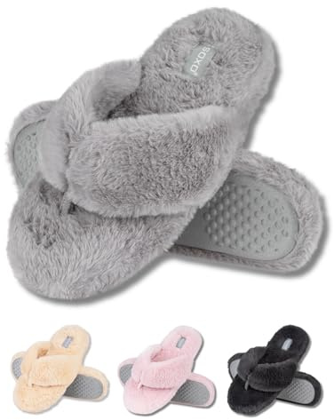 soxo Chaussons Femme Tongs En Peluche Claquettes Ete Confort Pantoufles Invité Chausson 37/38 Gris