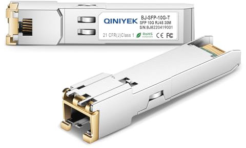 QINIYEK SFP+ RJ-45 Copper Modulo,10Gbase-T SFP+ Transceiver Compatile per Cisco, Meraki, Ubiquiti, D/TP Link, Supermicro, Broadcom, Plug and Play, Cat6a/Cat7, 30m