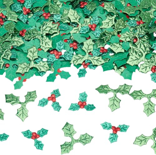 SUNNYCLUE 400 Stück Stechpalmen Verzierung Kleine Weihnachtsverzierungen Grün Rotes Tuch Weihnachtsbaum Blätter Beeren Weihnachtsdekoration Mini Pailletten Zum Selbermachen Basteln Party Kranz Ornamen