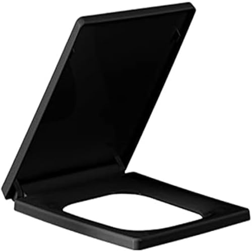 Wttfc Abattant WC Carré Noir, Lunette de Toilette avec Fermeture en Douceur, Démontage Rapide, Soft-close, siège de toilette En forme de O/V, en UF,Black,square