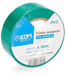 Cinta aislante verde 10m x 19mm, alta calidad, ideal para aislar y reparar cables eléctricos, para uso en hogar y proyectos.