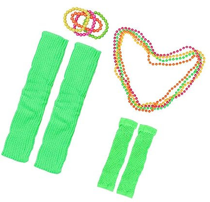 VALICLUD 80er-jahre-party-halskette Neon-schmuckset Fingerlose Handschuhe Beinstulpen 4-teiliges Zubehörpaket Für Gothic-kostüme