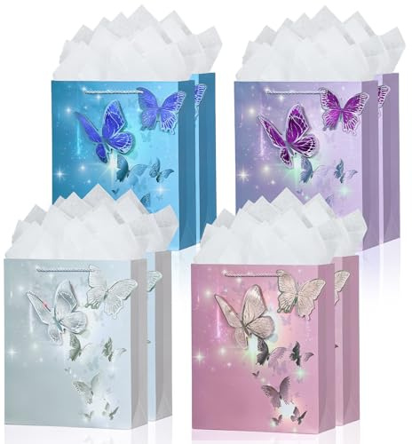 BBLIKE Geschenktüte 8 Stück mit 10 Sydney Pape, Geschenktaschen mit Henkel Schmetterlingen Verziert Partytüten Geschenkverpackung Geburtstag für Partys, Hochzeiten, Feiern Gift Bag