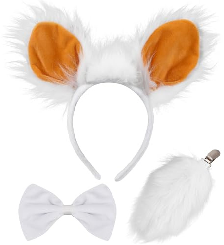 XEPST Tier Schaf Kostüm Set, Schafohren und Schwanz Set mit Lammohren Stirnband Lammschwanz Fliege für Tierkostüm Cosplay Geburtstagsparty Karneval Halloween Kostüm Kostüm Partyzubehör