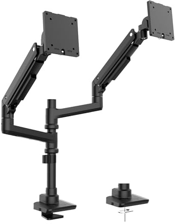 Wiltec Zweifach Monitorhalterung mit VESA-Platte für Flache & Gebogene Monitore, Bildschirmhalterung bis 20 kg, Monitorhalter mit Tischklemme