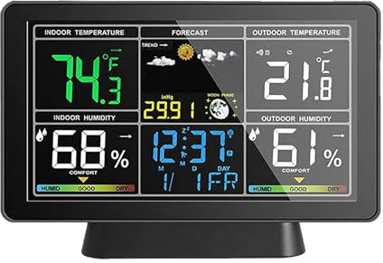 Estación Meteorológica, Termómetro para Casa, Pantalla a Color, Termómetro Digital para Exteriores con Barómetro y Pronóstico del Tiempo con Estación de Pronóstico con