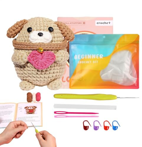 Vgvgaj Hunde-Häkelset, Häkeltier-Set, Buntes Anfänger-Häkelset für Erwachsene mit Video-Tutorials, Lustiges Cartoon-Häkeltier-Set, Häkellernset für Geburtstag, Weihnachten, Neujahr, Erntedankfest