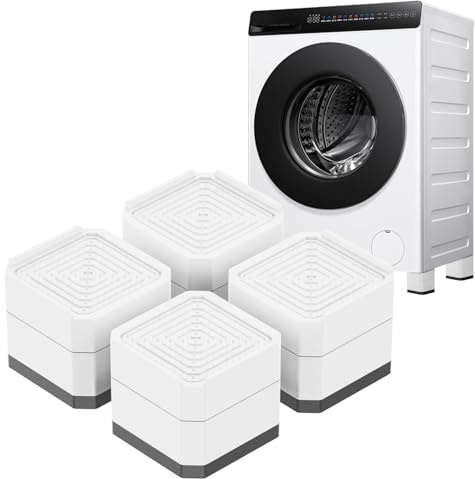 DEWEL 4 Stück Waschmaschine Füße, Trockner Fußpolster, Weiß Möbelerhöhungen - Möbelerhöher für Kühlschrank, Bett, Tischer, Stuhler, Sofaer(2-lagig 7,2 cm)