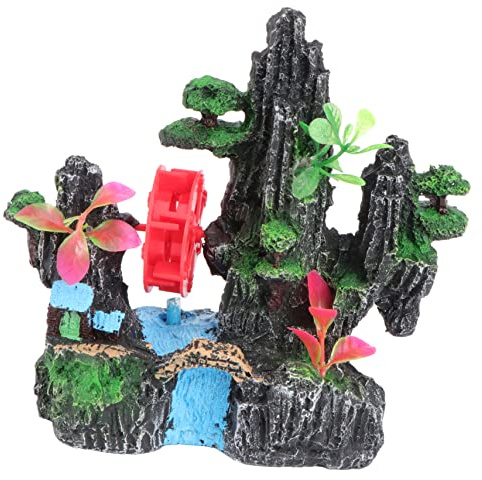 POPETPOP Aquarium Mountain Craft 1pc Resin Water Wheel Windmill Fish Tank Decoration Set