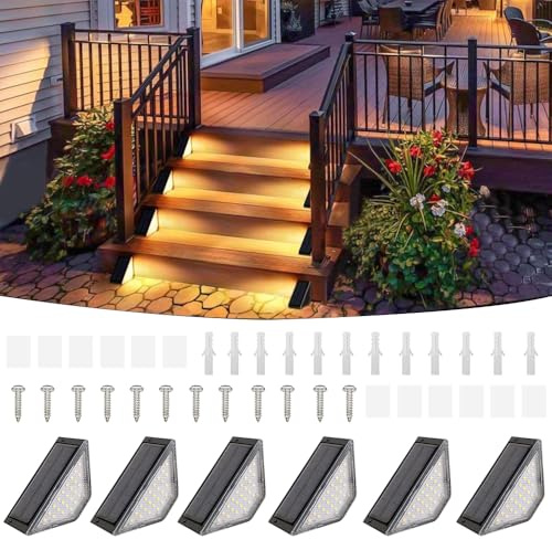 HuaMuDM 6 Pièces Eclairages Extérieurs Solaires pour Escaliers | Lampe Solaire pour Escalier,Lampes Solaires D'escalier D'extérieur, Eclairage de Marche à LED Lampe Solaire