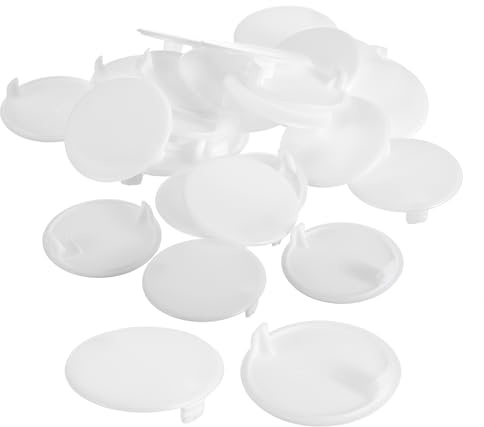 sourcing map 30Pcs Hinge Hole Covers, 38mm(1 1/2) Dia Plastic Concealed Hole Cover Round Flush Type Caps for Furniture Cabinet Cupboard, White