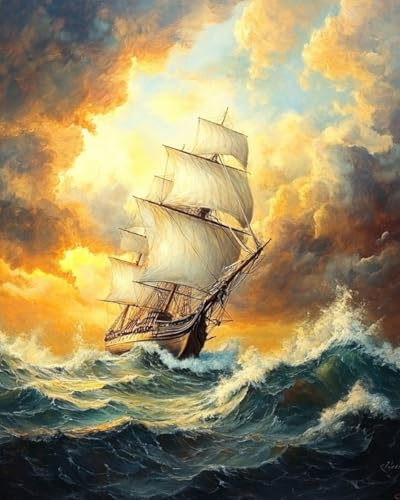WANMIU Pintura por Números Adultos Barco de vela en el mar-1 Pintura acrílica con Pinceles Adultos Kit de Pintura por Números Artesanía para Regalos de Lona para el Hogar 40 x 50 cm