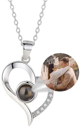 ZEXUPER personalisierte Halskette mit Bild Projektion, Halskette mit Bild im Inneren Foto-Halskette mit individuellem Bild Anhänger im Stein als personalisierte Geschenke für Frauen